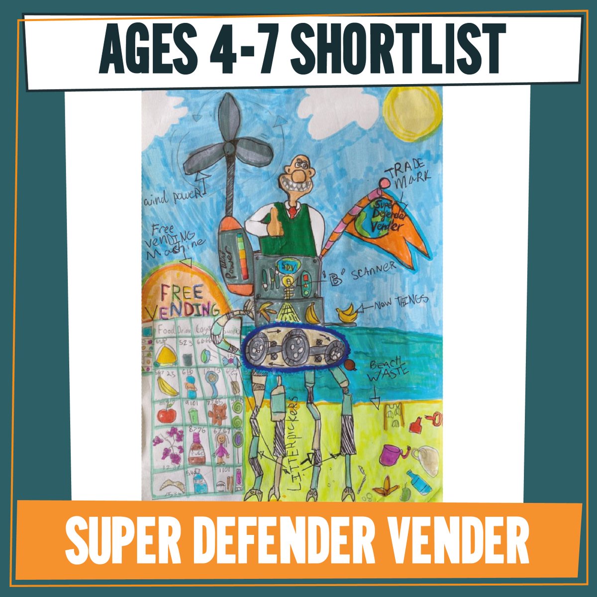 IPOeducation's tweet photo. ๐ Betsy Bibby from @HenryMaynardE17, England, with her invention "Super Defender Vender (S.D.V)".
Inspired by a beach holiday, these trousers pick up litter, transform waste into useful items, and are powered by ocean wind ๐๏ธ
#CrackingIdeas #WrongTrousersAt30 https://t.co/J83BbSnMTU