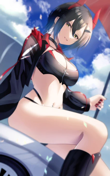 「手が空いてるのなら、ここで突っ立ってないで差し入れでも届けてこい。お前がいることを知れば奮い立つやつだっているんだぞ」 というわけで、今回はウルリッヒ姐さんのRQ姿を描きました!  絶対公式はへそタッチの仕様をCERO審査のとき見せてないと思ってる(ヽ'ω`) #アズールレーン #AzurLane