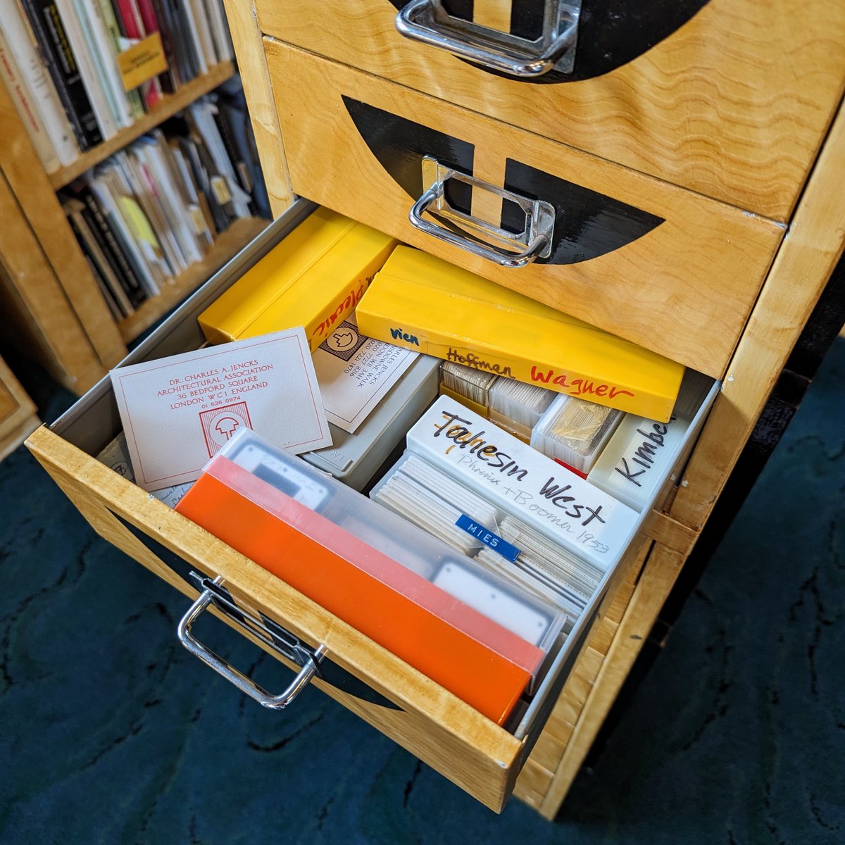 thecosmichouse's tweet photo. #ArchiveUpdate: work has started on cataloguing the books and slides within the Architectural Library, head to the link in our bio to explore our growing catalogue! https://t.co/0Bg9s9Jqmy