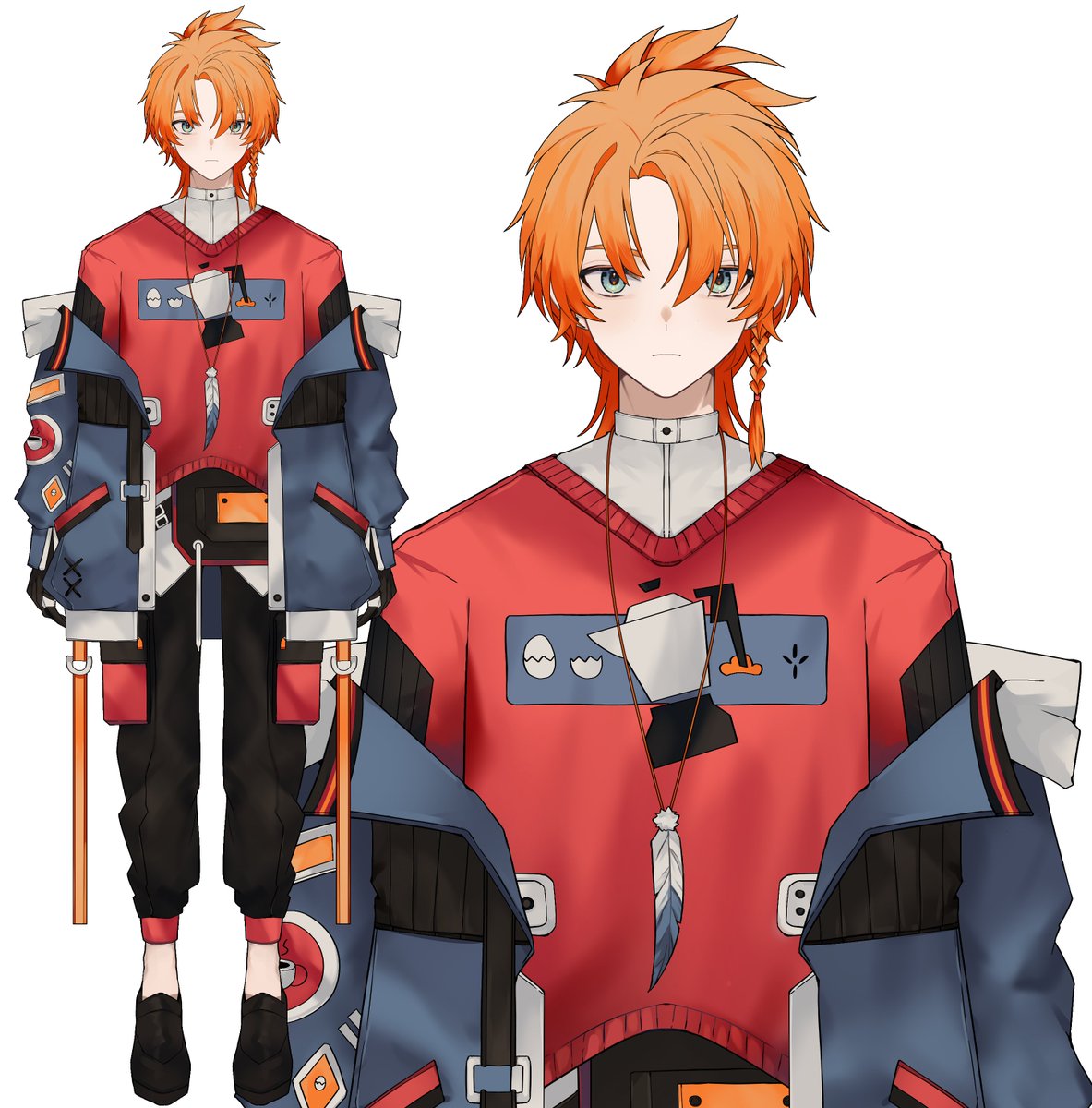 1boy male focus jacket pants orange hair black pants looking at viewer  illustration images