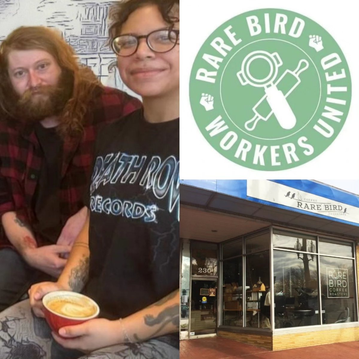 WorkersUnitedMA's tweet photo. Come join us @RBWorkersUnited for a Sip-ln on Thurs, Oct. 19th from noon til 4 PM at 230 W. Broad St in Falls Church, VA! Share some #UnionStrong Solidarity Coffee with us as we get ready for our @NLRB Union election next week!
#rarebirdworkersunited #rbworkersunited #wumarjb #1u https://t.co/P2YFc2jsKi