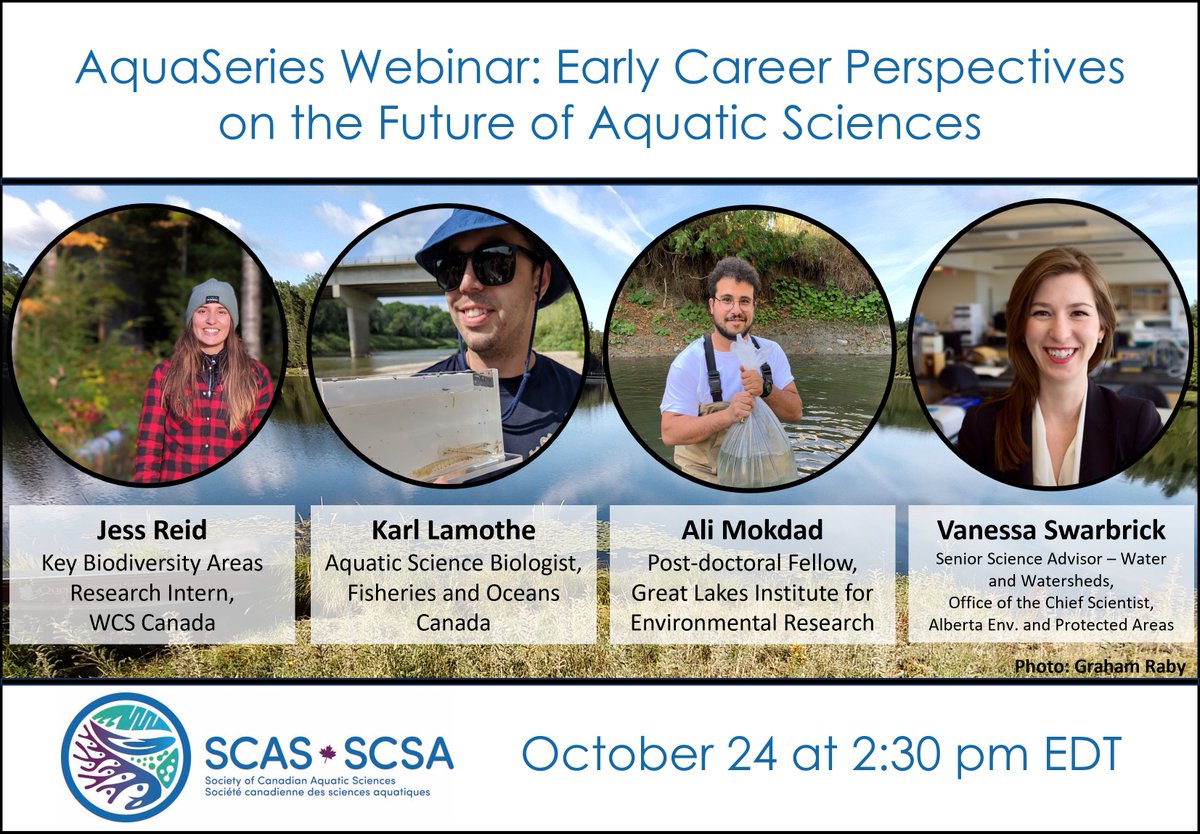 Only one more week until our next AquaSeries Webinar: Early Career Perspectives on the Future of Aquatic Sciences with @KarlLamothe @__jreid @Imokaydad and Vanessa Swarbrick Register here: forms.gle/XUnjThHYkZduiG…