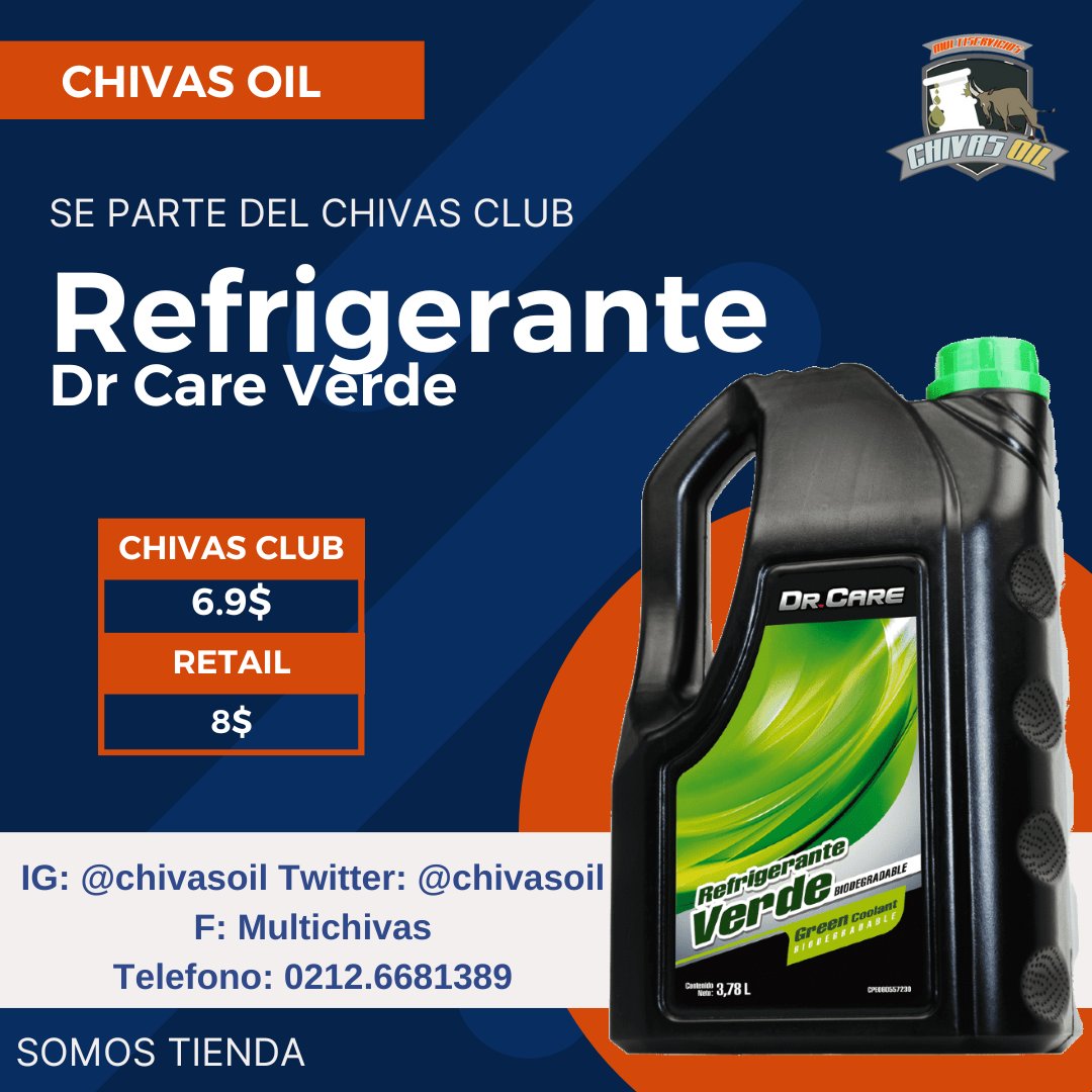 ChivasOil's tweet photo. Refrigerante verde dr care contáctanos! Recuerda no usar agua. https://t.co/Rtb4b75AEV