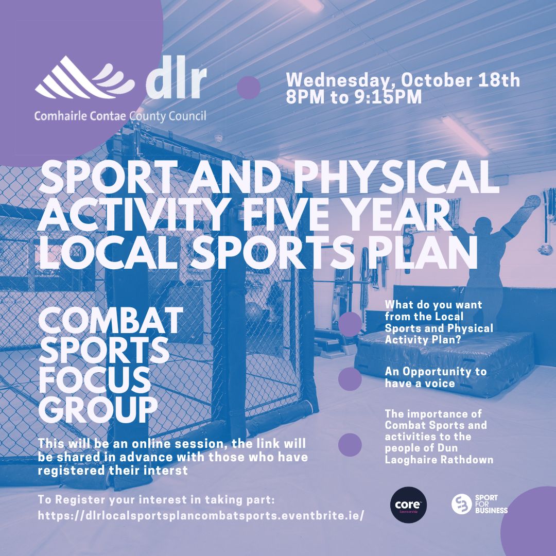 ***Calling all Martial Arts and Combat Sports Clubs! 🥊🥋🤼‍♂️*** There is an opportunity to have your say at the Dún Laoghaire-Rathdown County Council Local Sports Clubs Plan Online meeting. This Wednesday 18th October 8:00pm to 9:15pm. To book …lsportsplancombatsports.eventbrite.ie