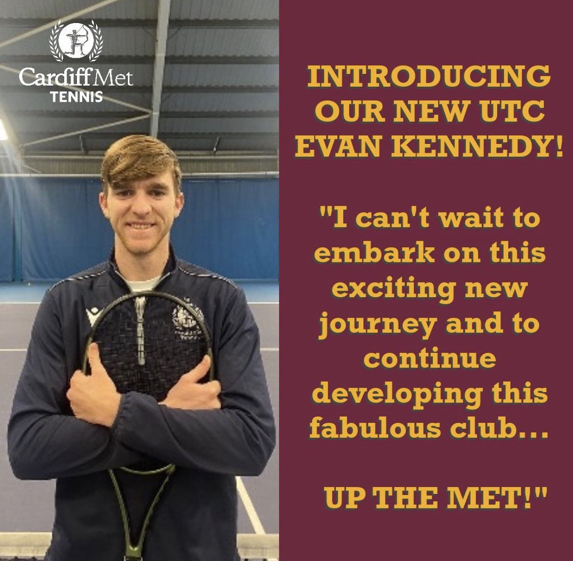 CMetTennis's tweet photo. Croeso, Evan! Mae Evan yn wedi dechrau fel Cydlynydd Tenis Brifysgol yn Met Caerdydd wythnos yma 💪🏻
Welcome, Evan! Evan has started as University Tennis Coordinator at Cardiff Met this week 💪🏻
#unitennis @BritUniTennis @CMetSport @CMetSUSport @tenniswales https://t.co/JbFRRkfMGb