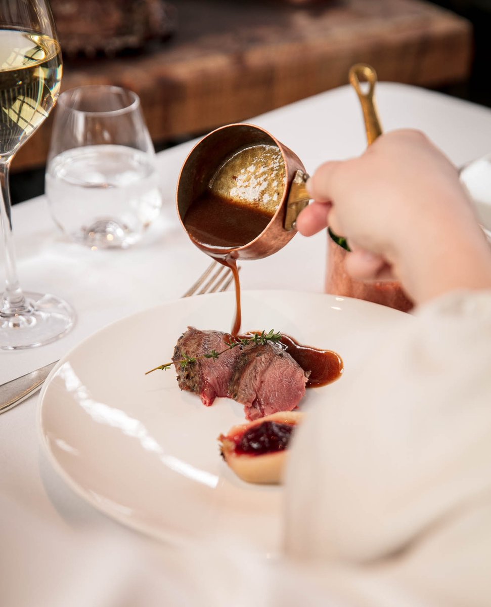 The "Rehrucken Baden Baden" is designed to share. Our roast venison is prepared in the same style you'd find in Germany's "Baden" region, and served with Spätzle, Red Cabbage, Poached Pear, Lingonberries and Jus 🍐🦌