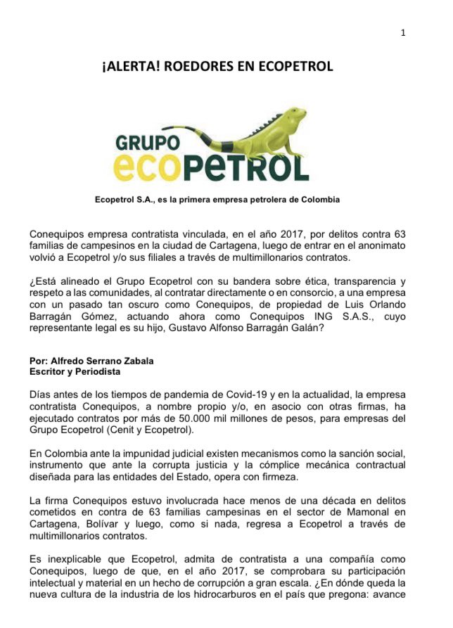 AlfredoSerranoZ's tweet photo. Ecopetrol continúa premiando con jugosos contratos a empresa implicada en caso de corrupción. Aquí la denuncia.

Abrir hilo🧵( 7 páginas) 

Página 1 https://t.co/Ls8T5ERoM5