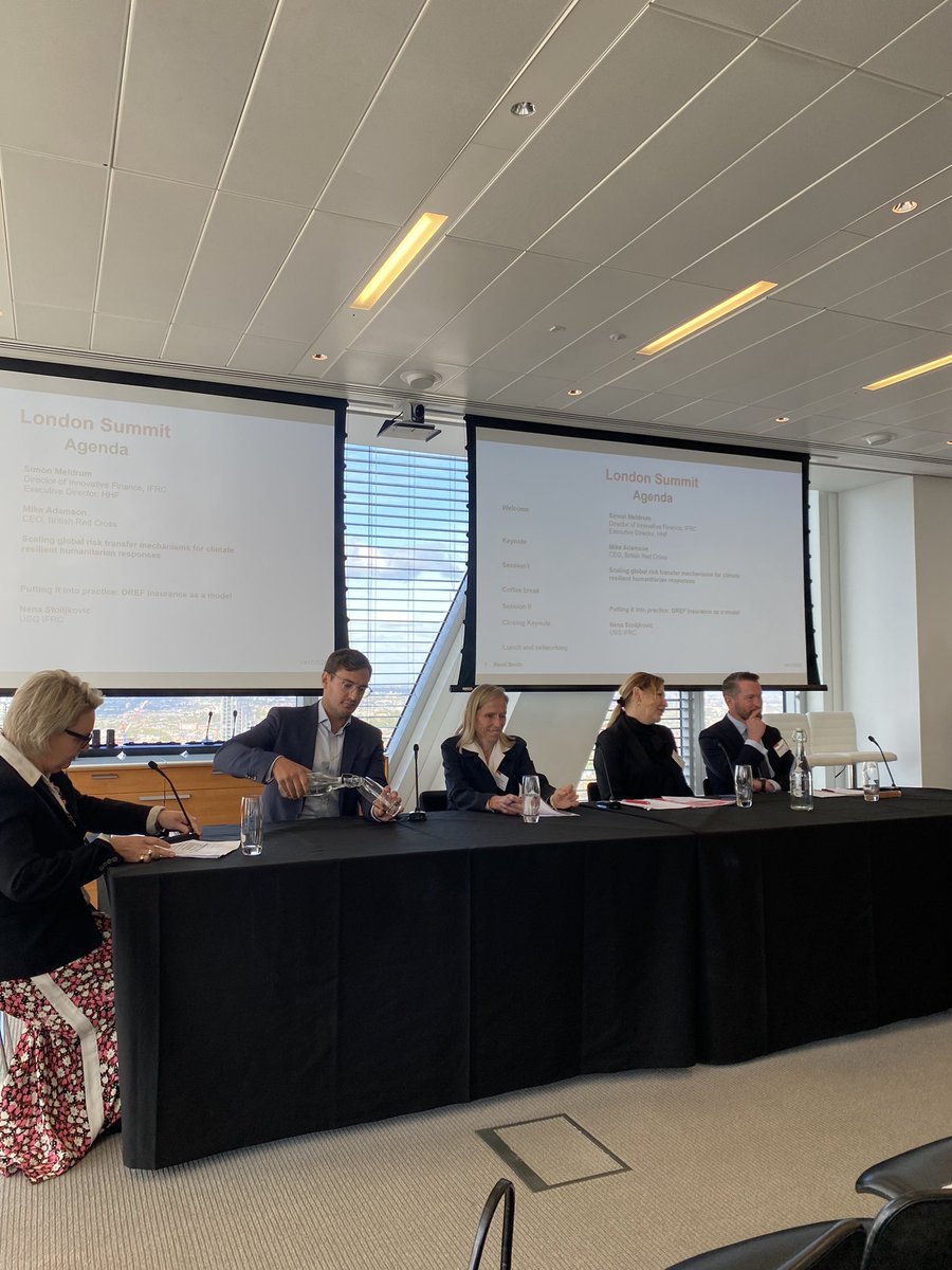 Next up - our second panel on putting all this into practice; #DREF insurance as a model, with @Aon_plc @HiscoxUK @ifrc @FCDOGovUK @ISF_Solutions #LondonSummit