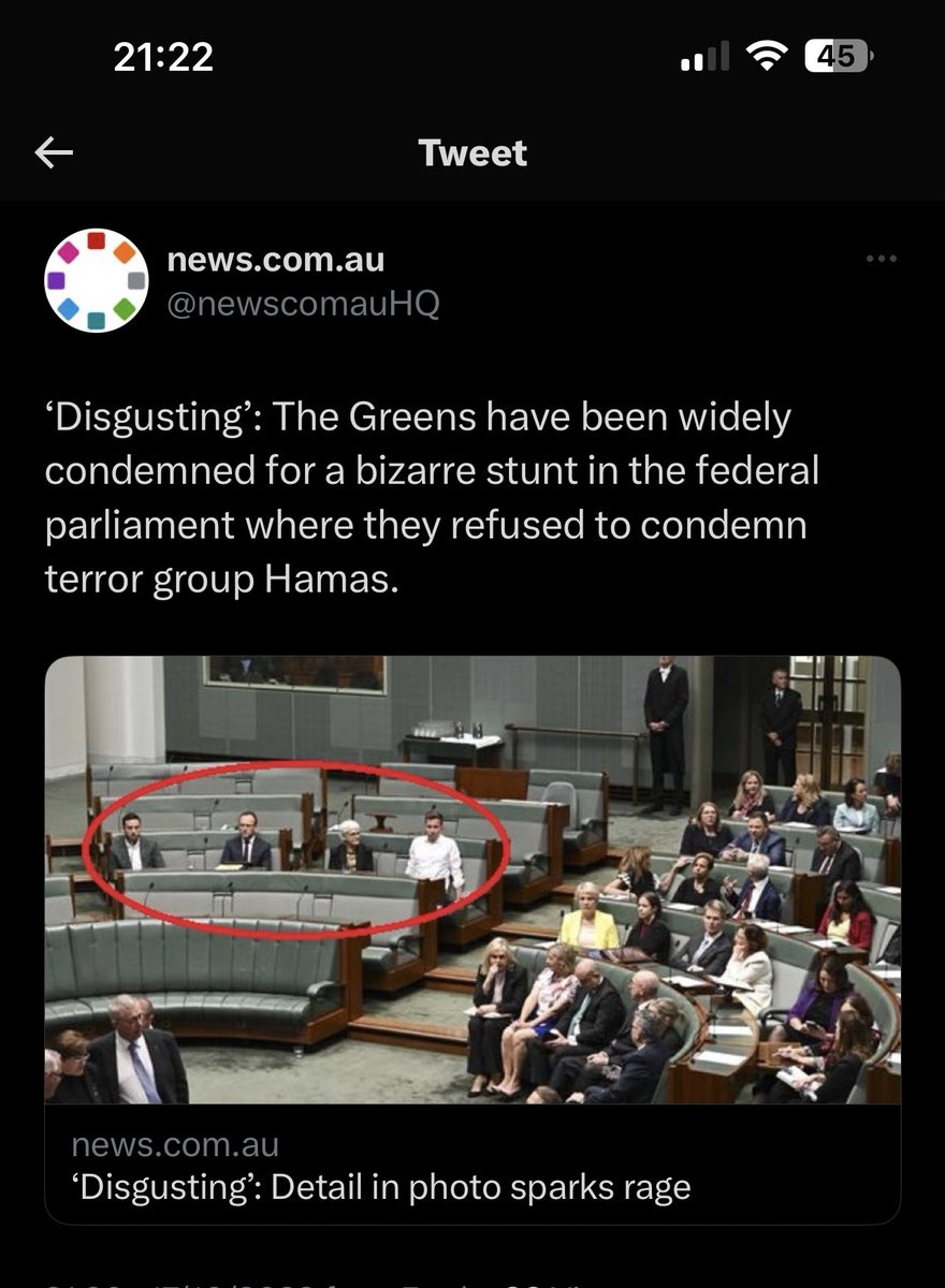 AmyRemeikis's tweet photo. The Greens did condemn Hamas. They just also asked for the parliament to condemn war crimes against Palestine and call for a ceasefire to protect civilians https://t.co/z8JutTy91h