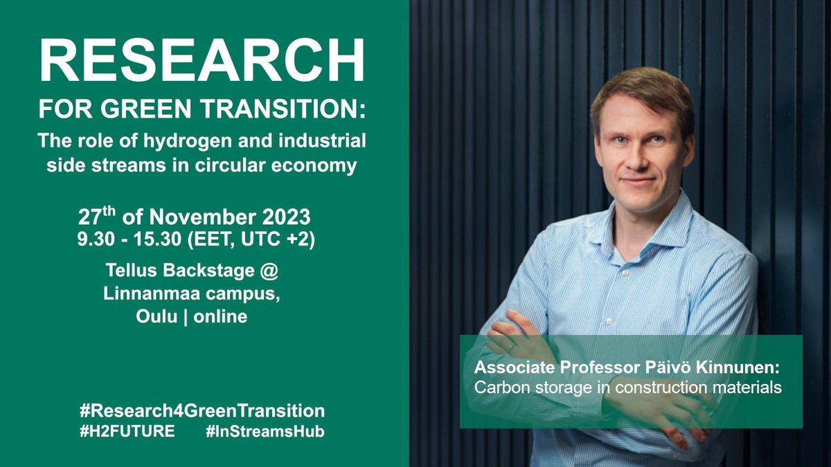 streams_in's tweet image. In the upcoming seminar, Associate Professor Päivö Kinnunen  talks about carbon storage in construction materials. Join us onsite or online! See the full program and register oulu.fi/en/events/rese…
@unioulu #H2FUTURE #InStreamsHub #circulareconomy #hydrogen