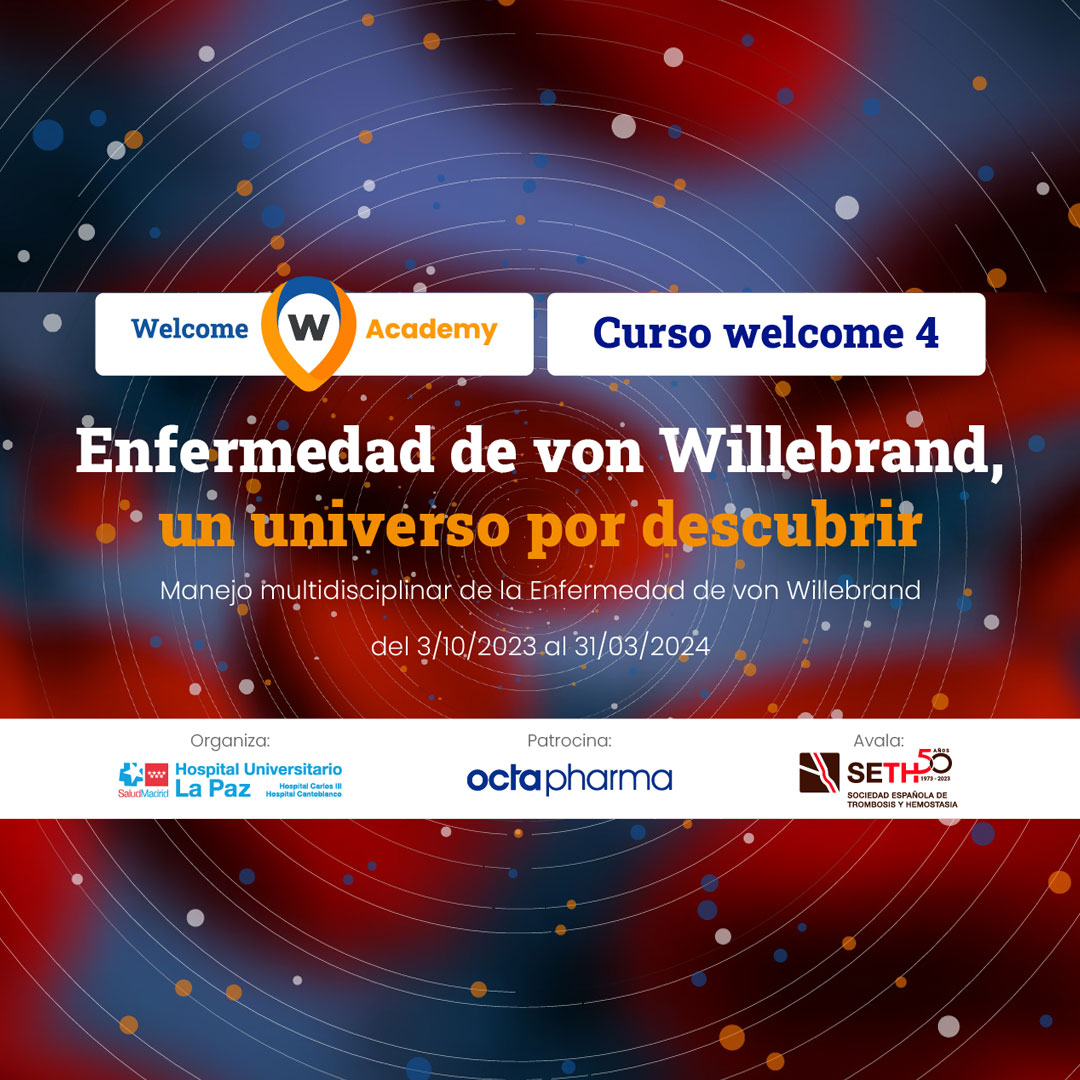 hemofiliamadrid's tweet photo. El Hospital Universitario La Paz 🏥, organiza la cuarta edición del curso, "La Enfermedad de von Willebrand, un universo por descubrir".
Más info en 👉 https://t.co/Fjw1PaOiJI
#LaPaz2030 #EnfermedadVonWillebrand #Hemofilia #octapharma #ashemadrid #SETH__Oficial https://t.co/O43wHncn8q