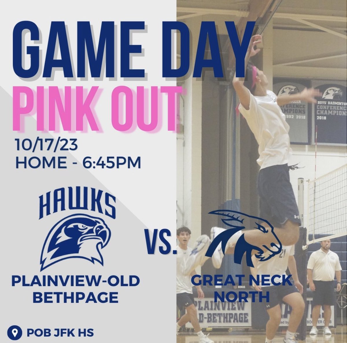 Come out and Support the B Volleyball team at their annual Pink Out game! let’s Go Hawks!! @POBJFK @marytomeara @DrHDvorak #pobhawks