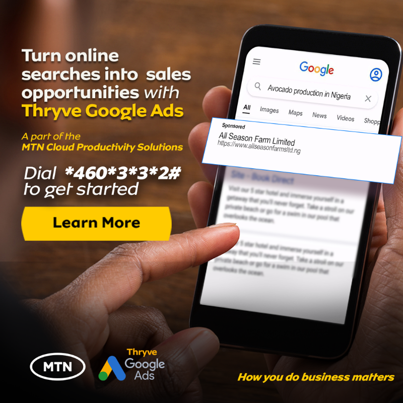 MTNNG's tweet photo. Elevate Your Business with MTN Thryve Ads!

Reach your targeted audience, boost engagement, and watch your business soar.

Don't miss out on this opportunity to seize the spotlight!