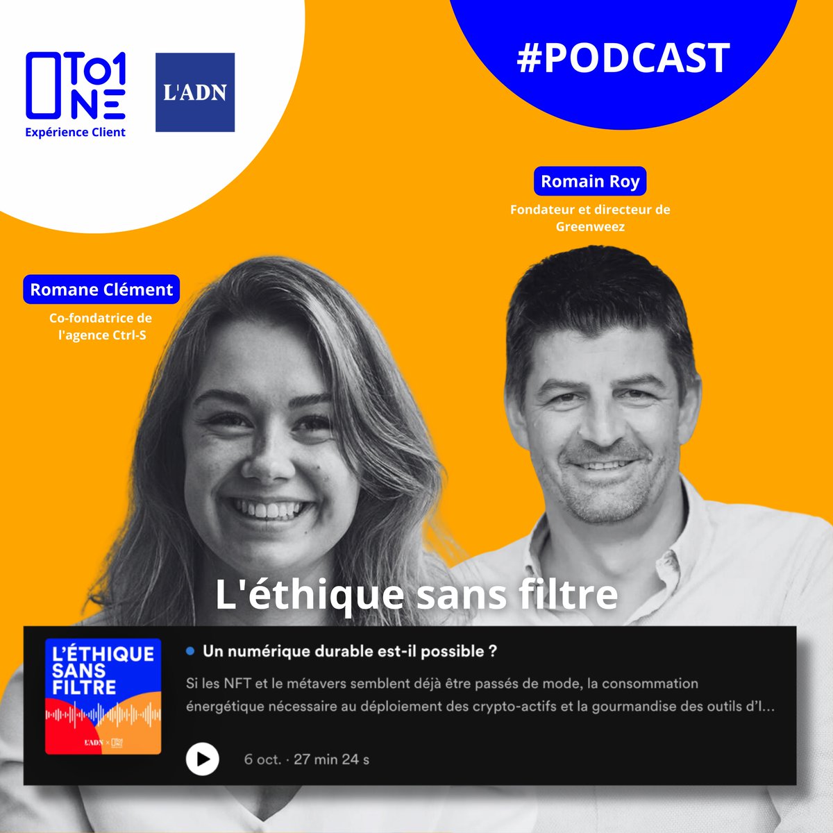 Un numérique responsable est-il possible ? 👀 🎙️ @RomaneCtrlS et @RomainRoyGWZ apportent des éléments de réponses enrichissant dans ce nouvel épisode de notre podcast L'éthique sans filtre, en partenariat @LADN_EU 👉 urlz.fr/nX2g #1to1Biarritz #1to1ExpClient