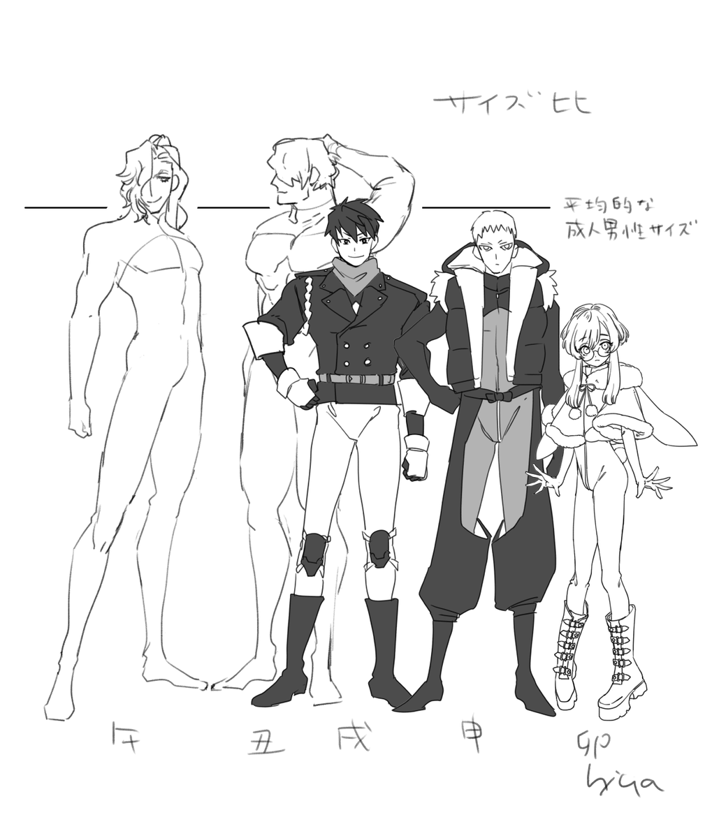 創作らくがき 干支④(戌/申)ラフとサイズ比 
