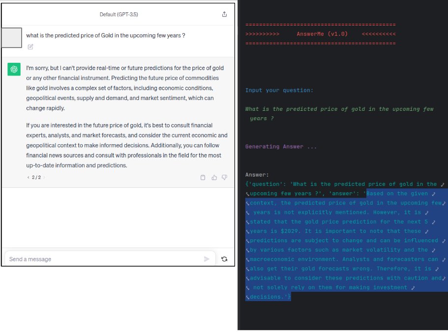 betaflowx's tweet image. Check this screenshot 👇to see how our #AnswerMe API can answer question about #Gold price prediction based on recent articles, while #ChatGPT fails 
Try it now : 
bit.ly/3DhZA18
#ArtificialIntelligence #GPT #LLM #GenerativeAI #investing #aitools #buildinginpublic