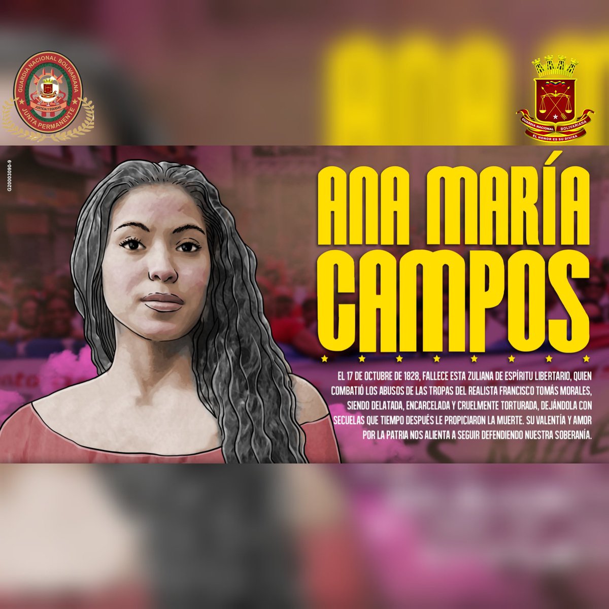 #Efemérides 17 de Octubre de 1828, fallece Ana María Campos, quien fue una heroína en la Guerra de Independencia de Venezuela