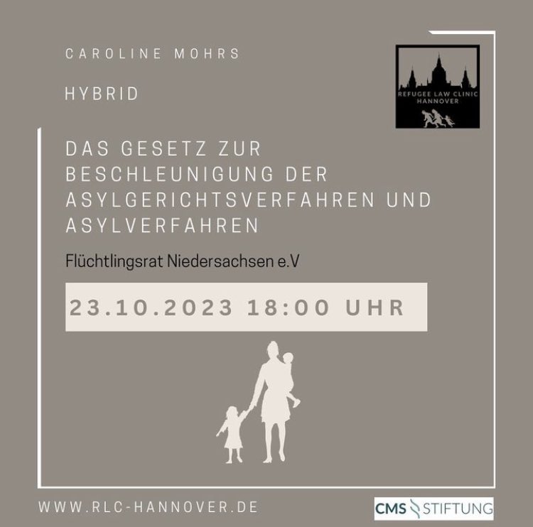 rlchannover's tweet photo. Die 1. Ringvorlesung findet am 23.10. um 18:00h statt. Caroline Mohrs vom @FlueRat_Nds spricht über das „Gesetz zur Beschleunigung der Asylgerichtsverfahren und der Asylverfahren“, sowie über eine erste Einschätzung zum Chancen-Aufenthalsrecht
Anmeldung: https://t.co/fk9vqBsskd https://t.co/1qx9xXUDEN