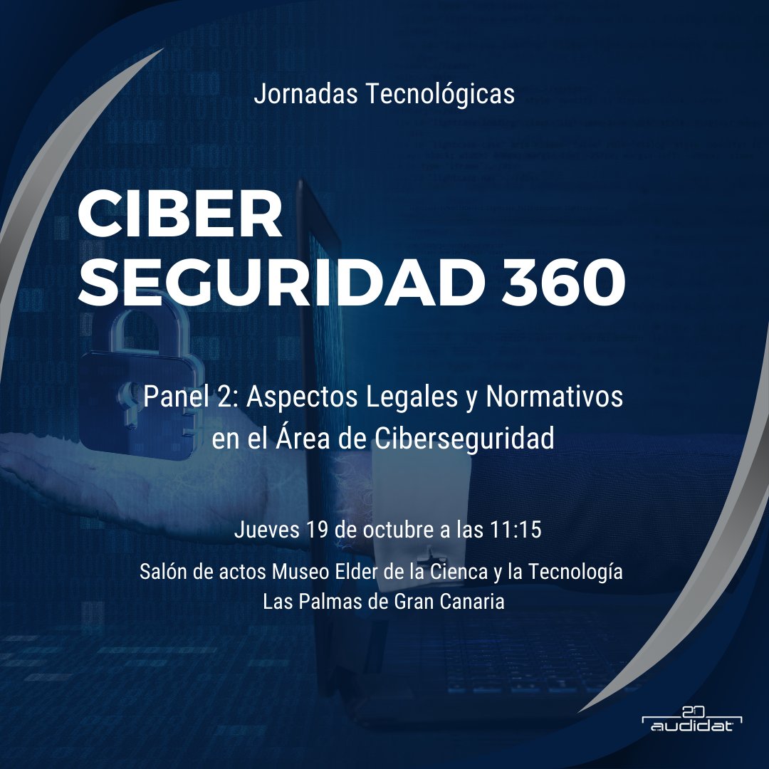 📝 Este jueves 19 de octubre se celebrará la quinta edición de las jornadas tecnológicas de Ciberseguridad de AEDAL. Donde nuestro compañero Alejandro Pérez de <a href="/audidat_LP/">Audidat Las Palmas</a> nos ayudará, junto a otros expertos en ciberseguridad, a prevenir un ciberataque.