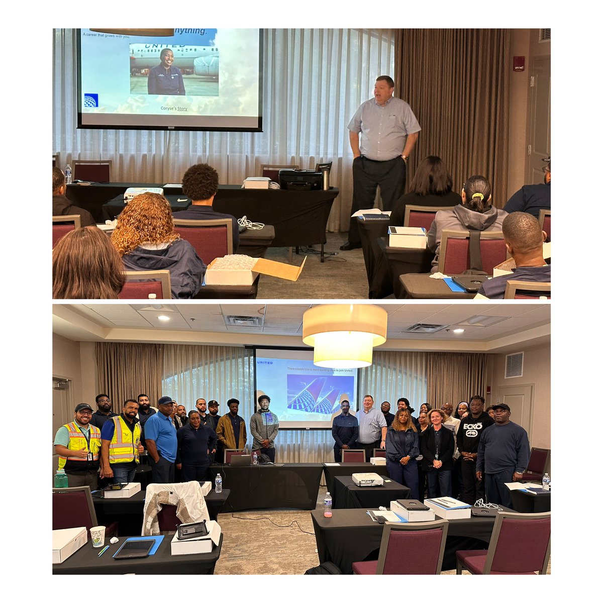 Our very own Mr Motivator @RDURodney gearing up some of our new UA ramp agents here in Raleigh, it's true you can be what you want to be at United!! thanks also to James, Luis, Max and John for their unwavering support in all the transitions and startups. #beingunited @united