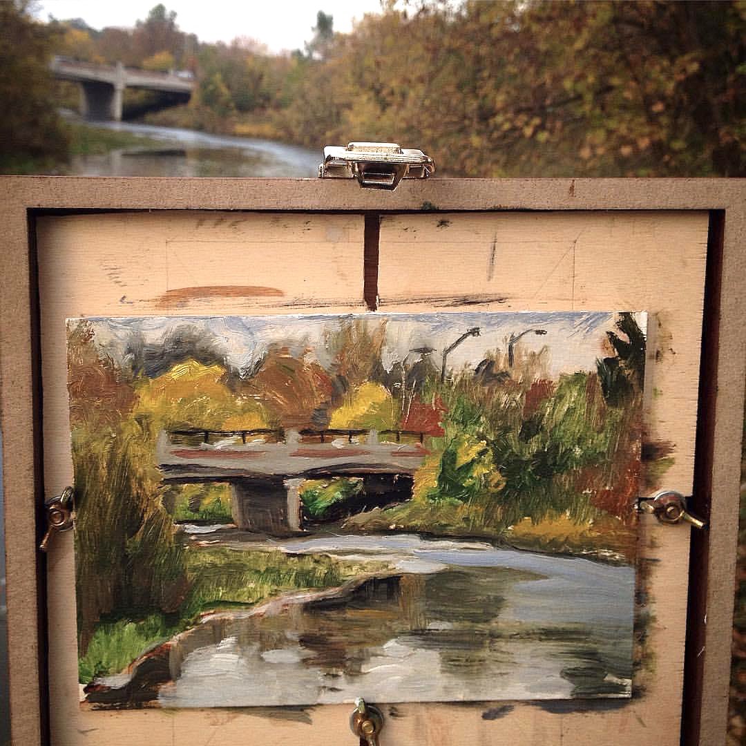 A small painting in Woodbridge Ontario from 2016.  #pleinairpainting #oilonbirch #fallcolours