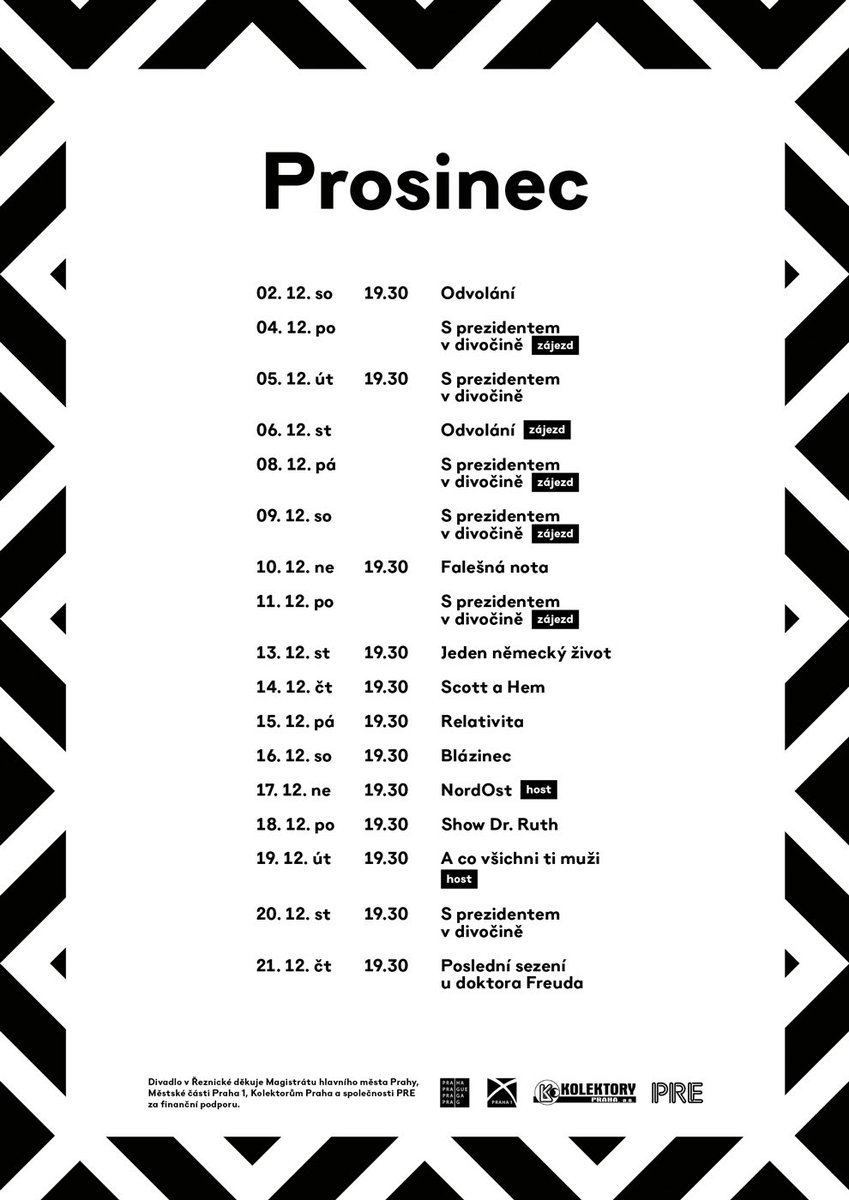 Vážení diváci,
na našich webových stránkách je program na prosinec a nyní můžete kupovat a rezervovat vstupenky!!