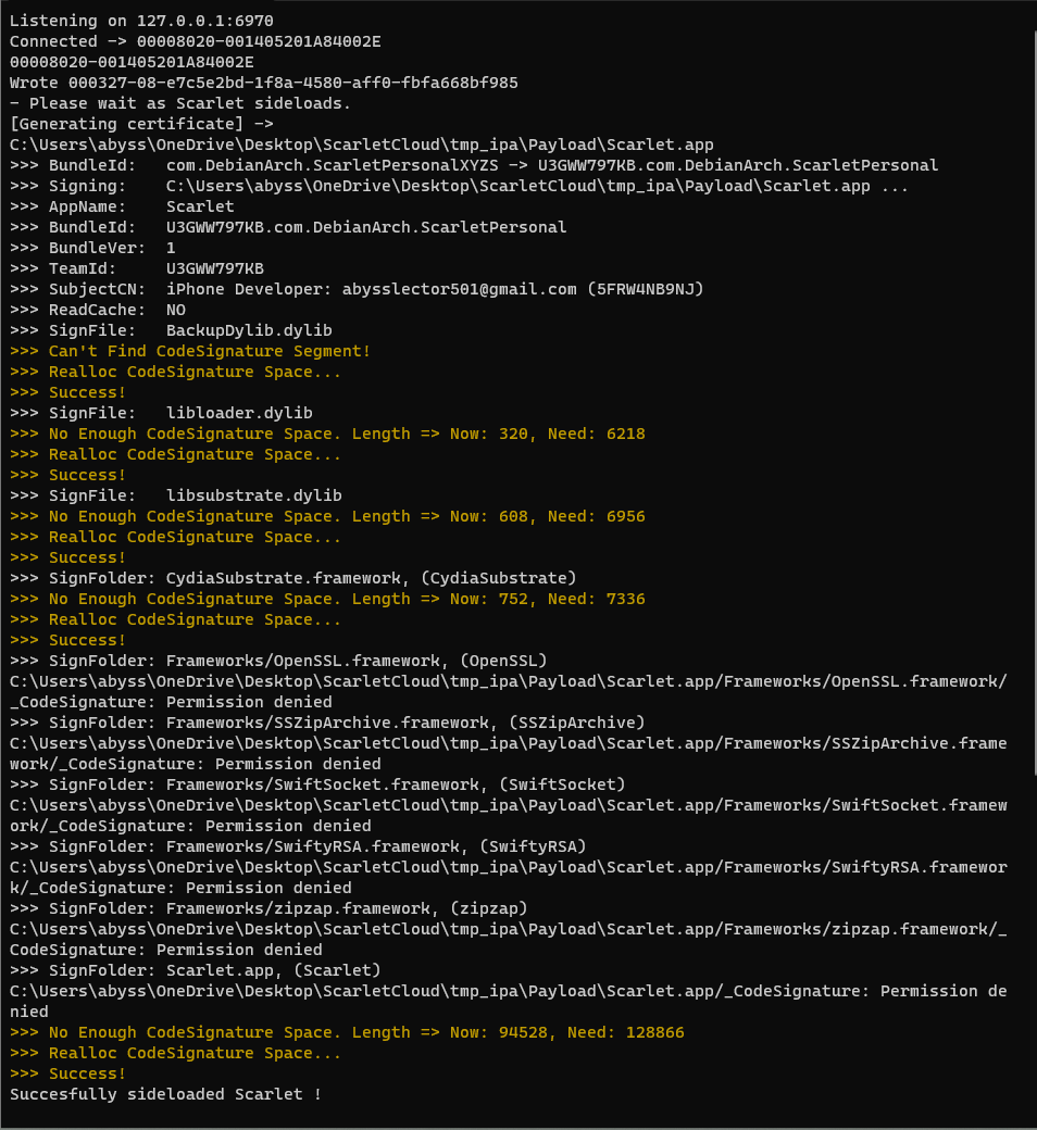 abysslector501's tweet photo. @DebianArch can you help me with this? after this unusual scarlet installations it sucessfully sideload scarlet into my ios but the problem is when i try to install ipa applications it stop the installation progress at 60% and it does not cancel or finish the installation. https://t.co/ewF9T7HE5r