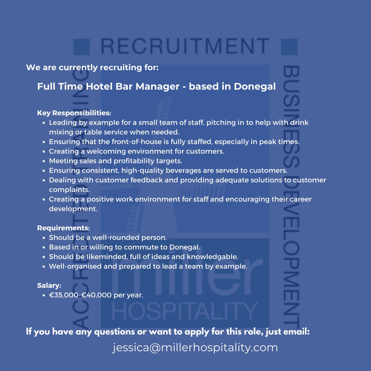 hospitalityjo16's tweet image. 📣 EXCITING OPPORTUNITY 📣

We are currently recruiting for a full-time bar manager for a hotel in Donegal on a permanent basis!

If you'd like to apply or would like more details, comment below or email your CV to jessica@millerhosptality.com

#barwork #donegal #hospitality #job