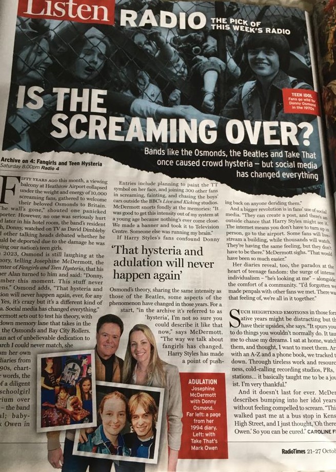 Archive on 4: Fangirls and Teen Hysteria is in the Radio Times today. Listen out on Saturday at 20:00📻😱bbc.co.uk/programmes/m00… @BBCRadio4 Mixed by @rattyn