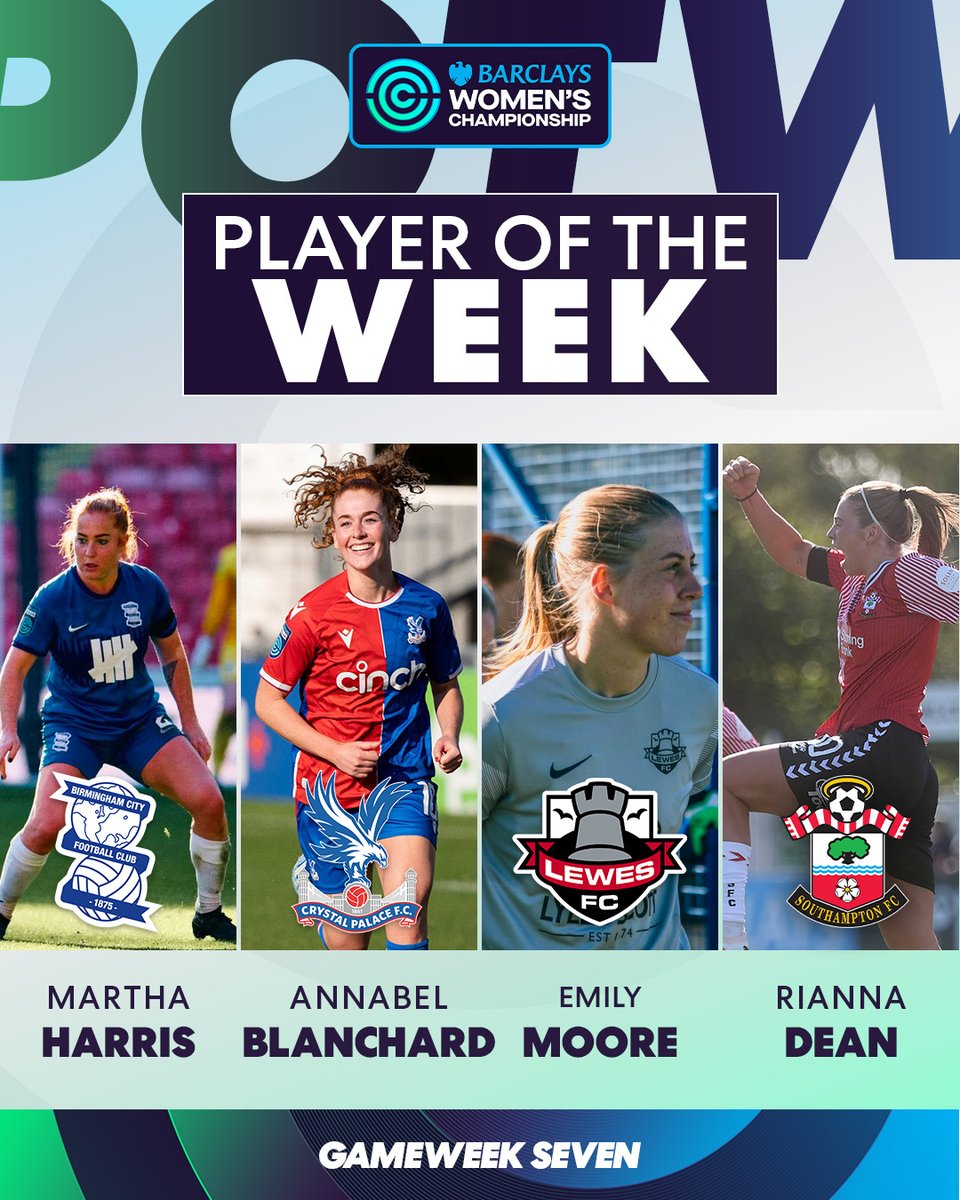 The nominees for the #BarclaysWC Player of the Week are in! 🤩 @MarthaH19 🤩 @annabelblanch10 🤩 Emily Moore 🤩 @RiannaDean1