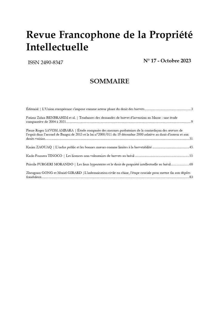 Revue Francophone de la Propriété Intellectuelle tweet media