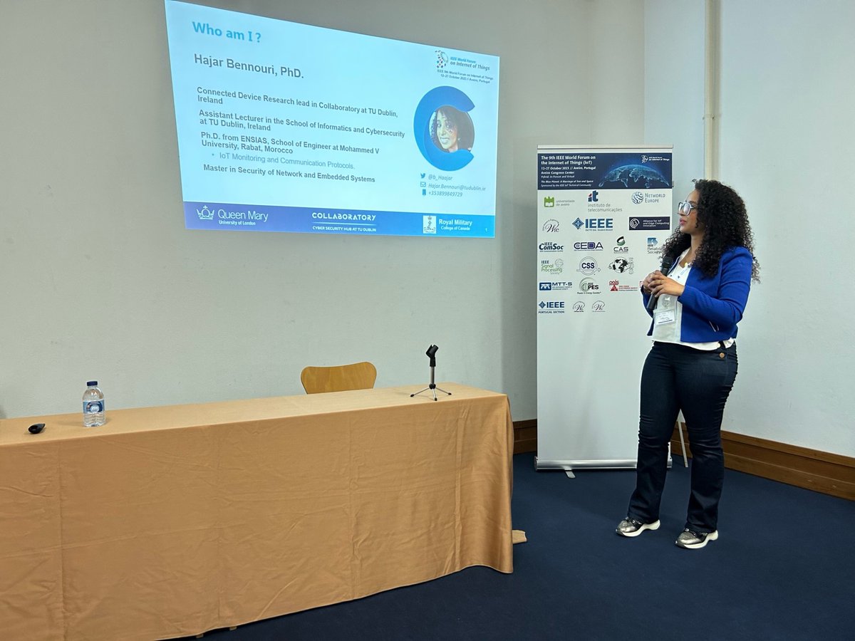 It's an exciting day for Hajar who presented her research on “Federated Learning for IoT Networks: Enhancing Efficiency and Privacy” at IEEE World Forum on IoT in Aveiro, Portugal! 💻🔒 #CollaboratoryatTUDublin #CyberSecurity #IoT #IrishTech