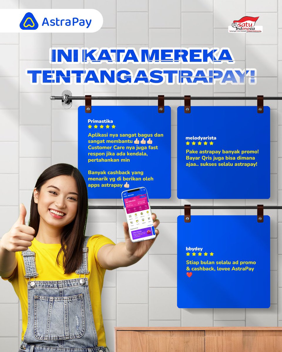 Terima kasih buat kalian para pengguna AstraPay yang setia! 

Kalian adalah alasan kami tetap semangat untuk terus memberikan yang terbaik. Makasih juga udah pilih AstraPay buat bertransaksi, belanja, bayar tagihan, atau transfer uang. Tanpa kalian, kita gak akan bisa kayak