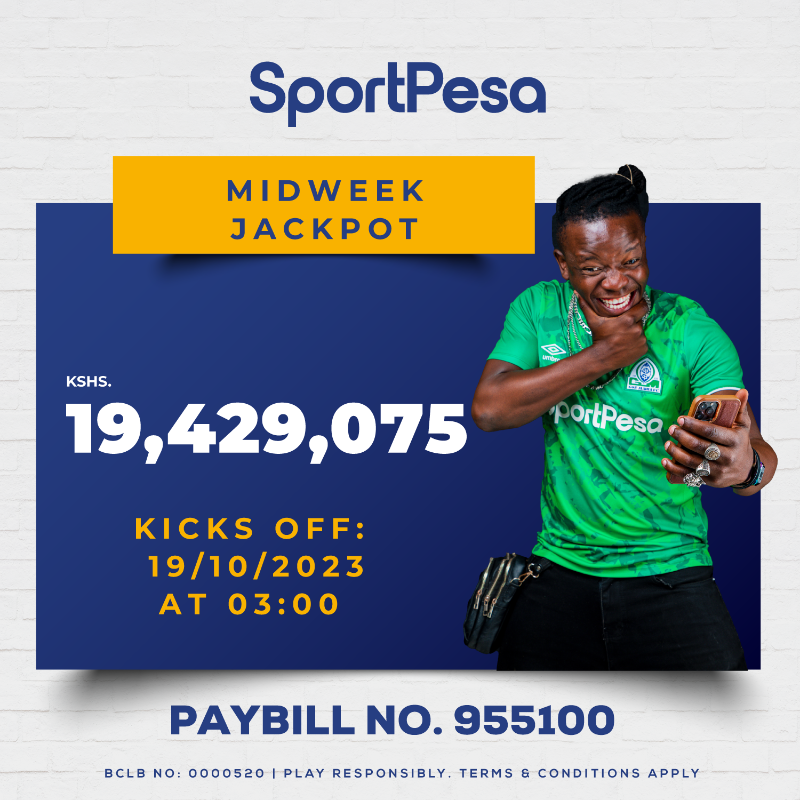 SportPesa's tweet photo. Boss tunajua ni Mid-month na mfuko inafanya ile kitu.

That's where SportPesa Midweek Jackpot comes in. Cheza na 99 bob and YOU could WIN Kshs. 19,429,075

Malipo ni guaranteed and INSTANT!!💯

#ShindaMoreNaSportPesa