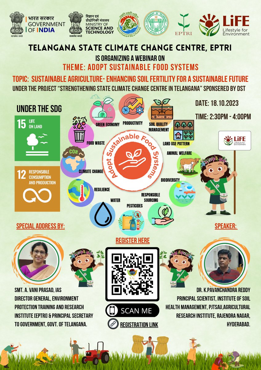 eptriindia's tweet photo. EPTRI-TSCCC is organizing a Webinar under the Theme: Adopt Sustainable Food Systems via Google meet on the topic entitled Sustainable Agriculture- enhancing soil fertility for a sustainable future on 18-10-2023 from 2:30 to 4:00 PM. To register click https://t.co/5DnkiPvDXG https://t.co/UoJEFiLV4G