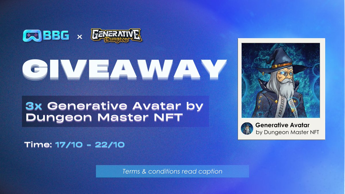 🎁 GIVEAWAY 🎁 

<a href="/bengbengp2e/">Beng Beng Gaming</a> X @gendungeon X @ACruiseyP 

🏆Prize: 3x Generative Avatar by Dungeon Master NFT

1⃣First to discover the hidden NFT in the lore book wins with proof.
2⃣First person to take a screenshot of the "VICTORY SCREEN"
3⃣One random person comments on the
