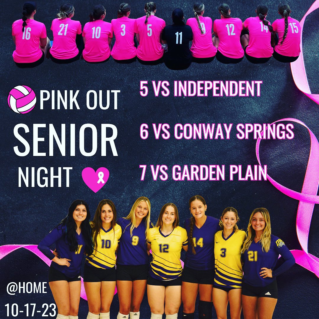 Today’s the day!! Wear pink to support and honor cancer fighters! Come out and cheer our seniors and team on as they play volleyball on their HOME court for the last time this season!! Seniors, play your hearts out and leave the court knowing you gave it all you’ve got!! 💞🏐💞