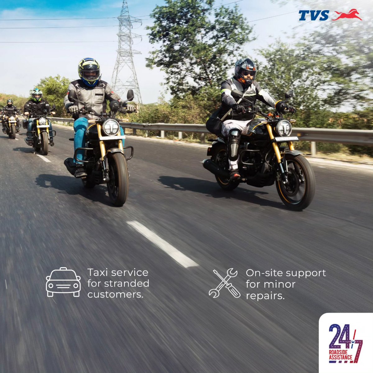 tvsmotorcompany's tweet photo. Our endeavour is to become your trusted companion throughout your journey. Introducing the 24x7 Roadside Assistance (RSA) service. From extending support for a bottle of water to on-site repairs, we strive to care for you in every way possible. https://t.co/kQWqT5KZhp