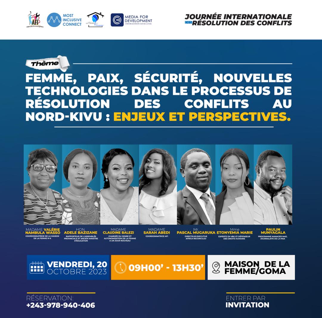 ActionFemme_Ir's tweet photo. Le compte à rebours est lancé avant cette rencontre d'idée ou nous aurons à réfléchir sur des solutions ingénieuses pour la résolution des conflits, vous êtes à Goma faite votre réservation à l’activité au +243 978 940 406 https://t.co/4fiaJmDDzJ