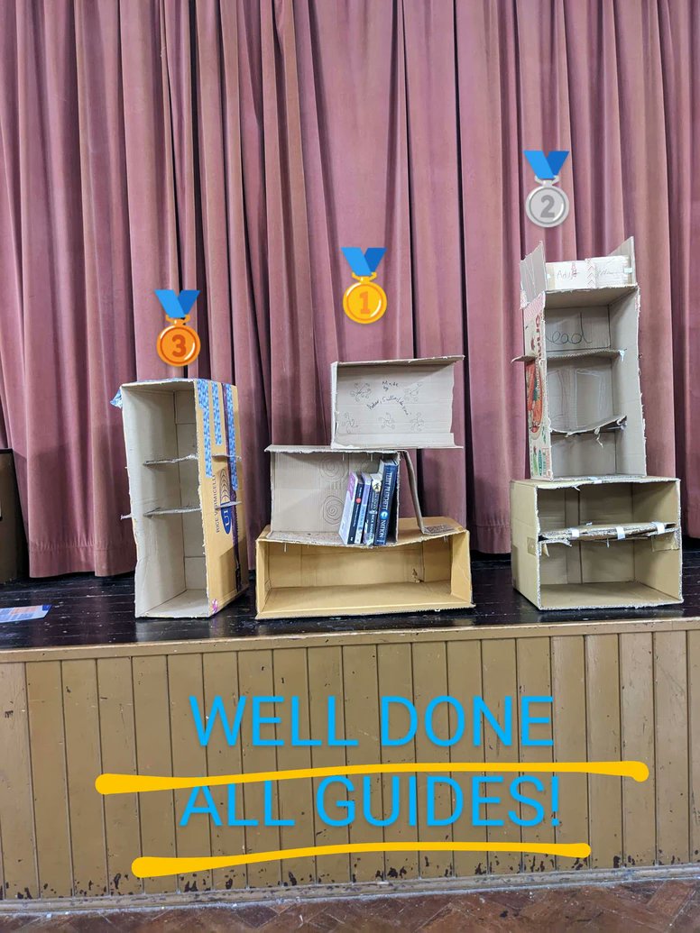 The Guides took on a 'Do It Yourshelf' challenge making bookcases out of cardboard boxes 📦