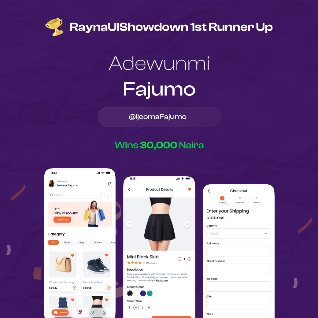 🎉Congratulations Adewunmi @IjeomaFajumo you are the 1st runner up of the #RaynaUIShowdown 

We are very proud of your design skills and attention to detail, you have made the clan proud.

Please do drop your account number in the comment section to receive your prize.