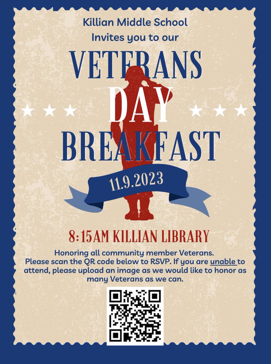 We look forward to hosting our annual Veteran’s Day breakfast Nov 9! Register at bit.ly/KMSVeteransDay
