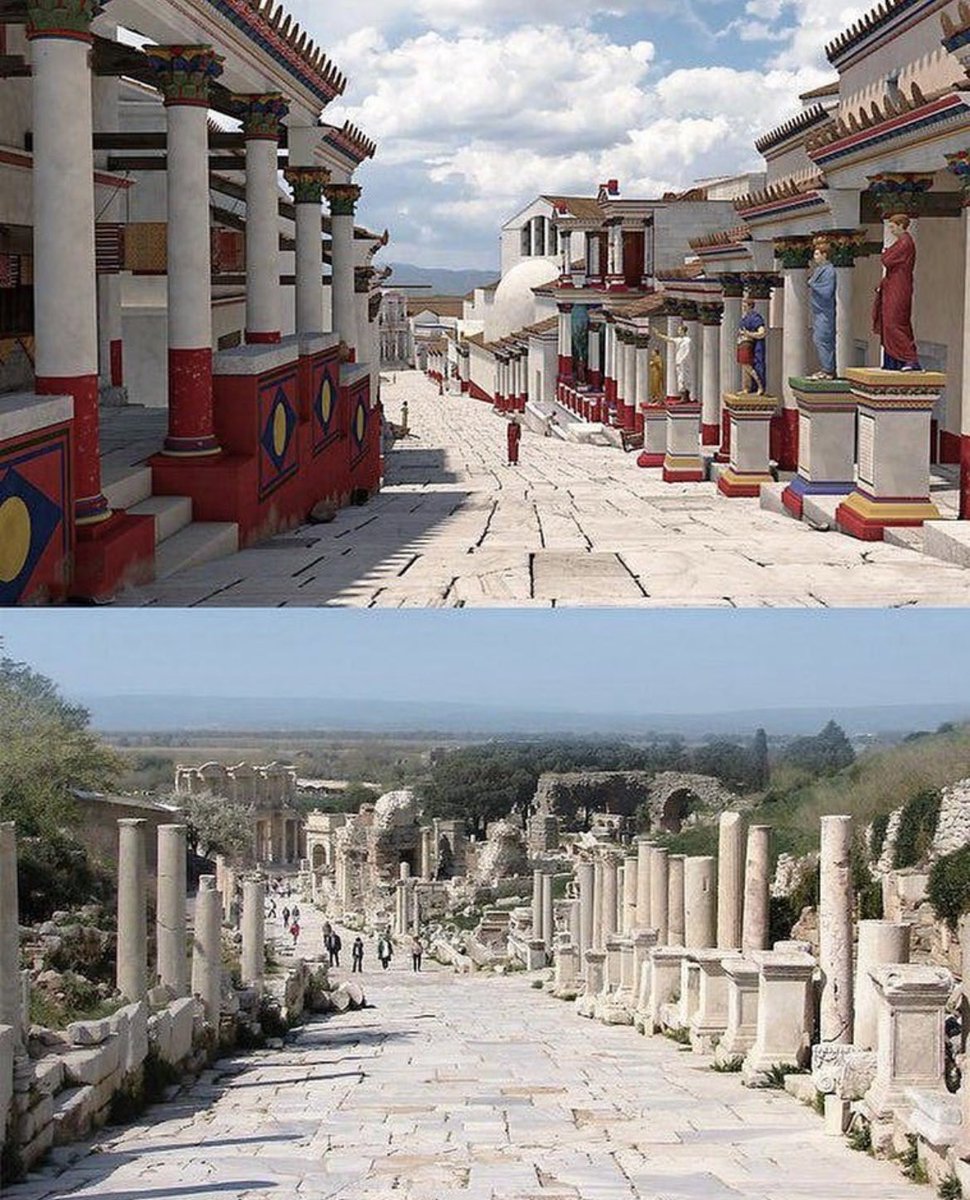 A rendering of what Ancient Greece would have looked like: Curetes Street in ancient Ephesus. Curetes Street is one of three main arteries in the ancient city of Ephesus, with its marble paving running from the Celsus Library up to the Hercules Gate. It was the heart of ancient