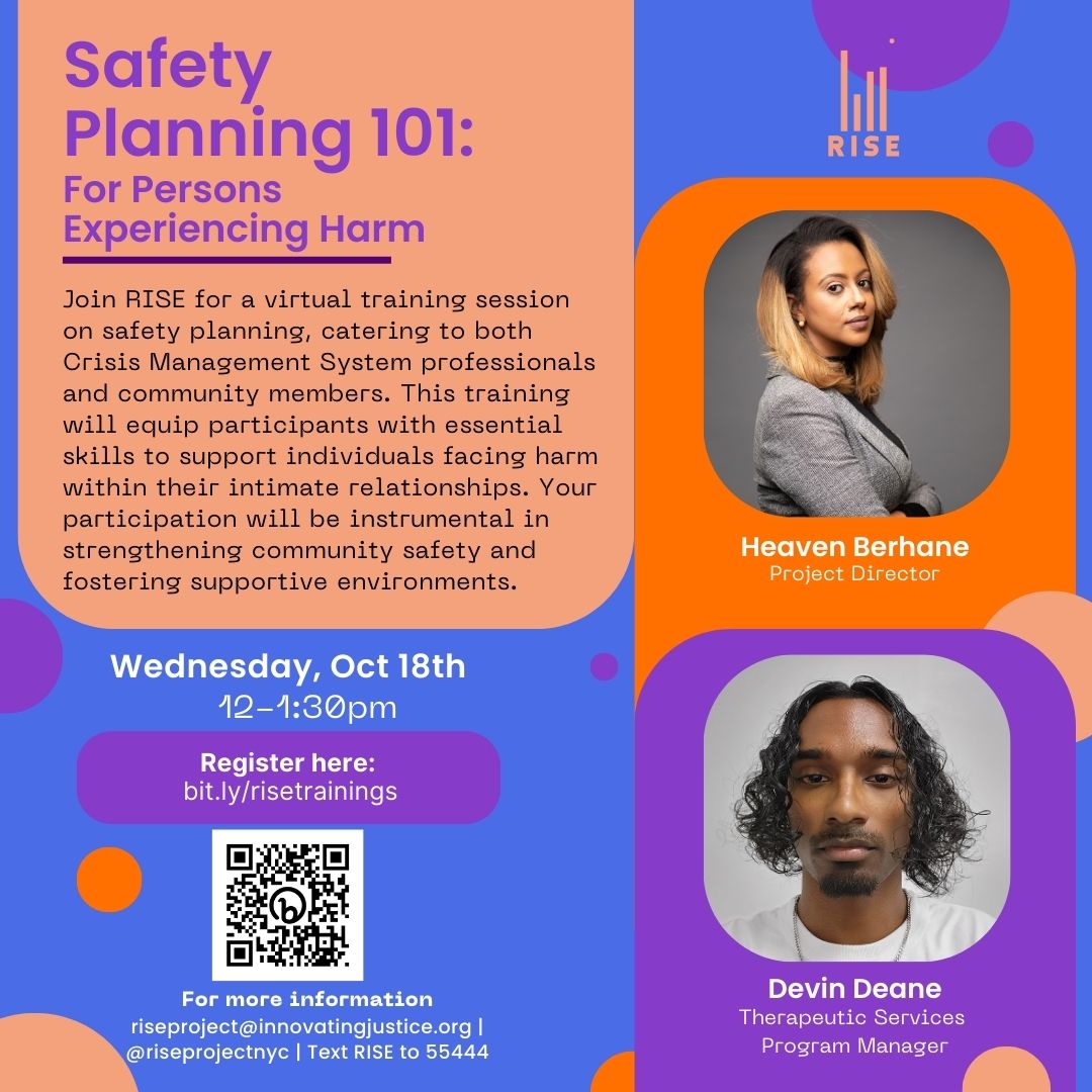 Expand your skills and contribute to community safety at our Safety Planning Training on 10/18. Led by Devin and Heaven, this session provides insights for effective support. Don't miss out. 📚💼 #SafetyTraining #CommunitySupport