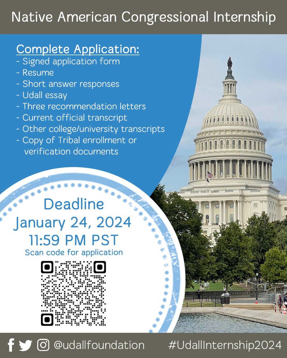 The 2024 Native American Congressional Internship application is now available on our website. Visit udall.gov/OurPrograms/In… for more info. #UdallInternship2024