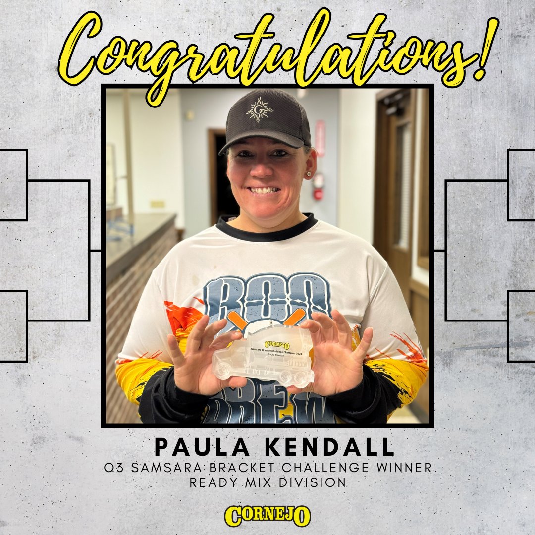 Shout out to Paula Kendall, our Q3 Samsara Safety Bracket Challenge winner for the Ready Mix division! Congratulations to Paula on your safe driving achievement. Way to put #SafetyFirst! #TeammateTuesday