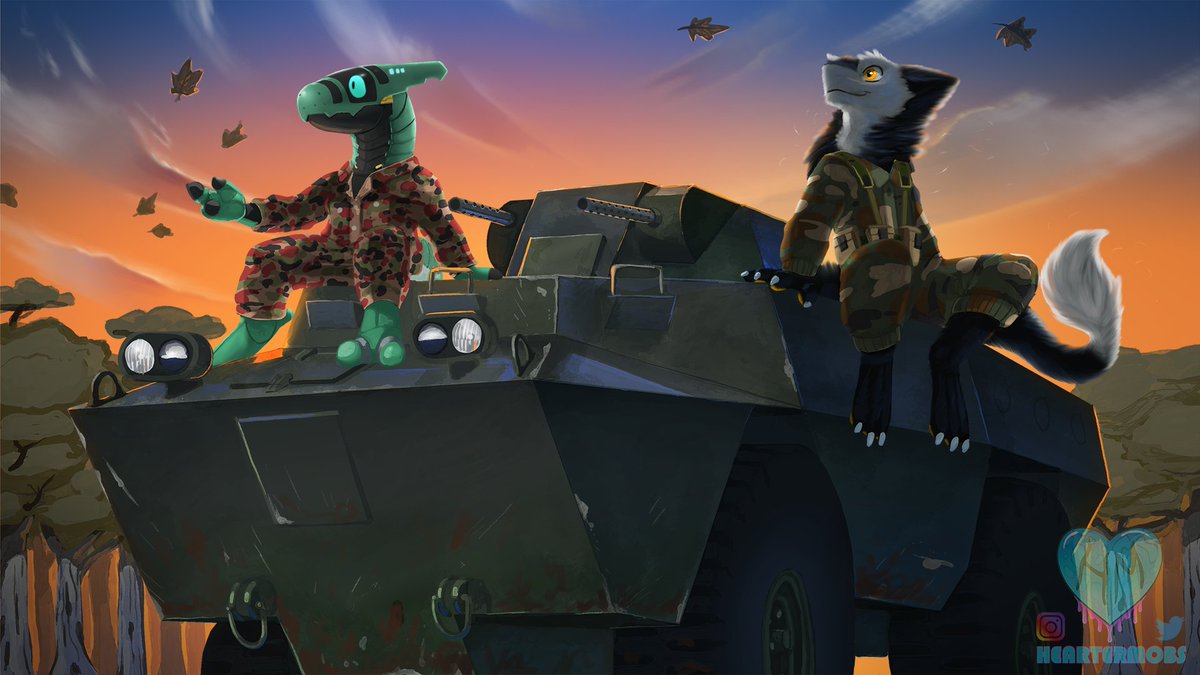 HearterMobs's tweet photo. Such a lovely evening to take the Commando out for a spin. 

Commission for: @AtlasM26 and @Dumb_Skunk 

#furry #furryart #sergal https://t.co/zZtAYNiF4Z