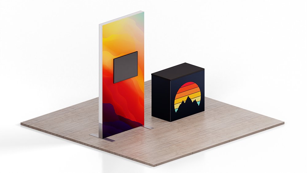 ProductionPrint's tweet image. 🚀 Exhibitors! Boost your booth&apos;s interaction with the Vector Frame Monitor Kiosk + Counter. Perfect for large TVs or dual displays. Elevate your showcase game! 🖥️✨ #TradeShowTech #ExhibitorSolutions #VectorFrameKiosk