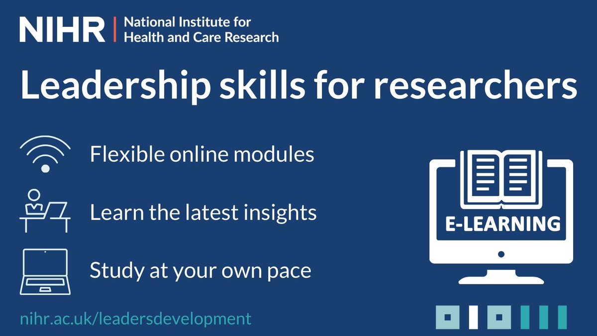 New e-learning resources are available for health and care researchers to help develop your leadership skills. Log in or register on NIHR Learn and select Leadership Development and then Leadership e-learning modules to find out more: learn.nihr.ac.uk/course/view.ph…