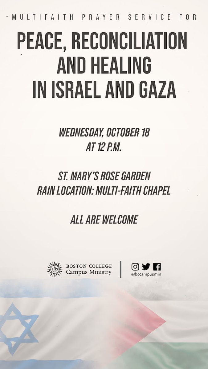 On Wednesday, @BCCampusMin is hosting a multi-faith prayer service for Peace, Reconciliation, and Healing in Israel & Gaza.